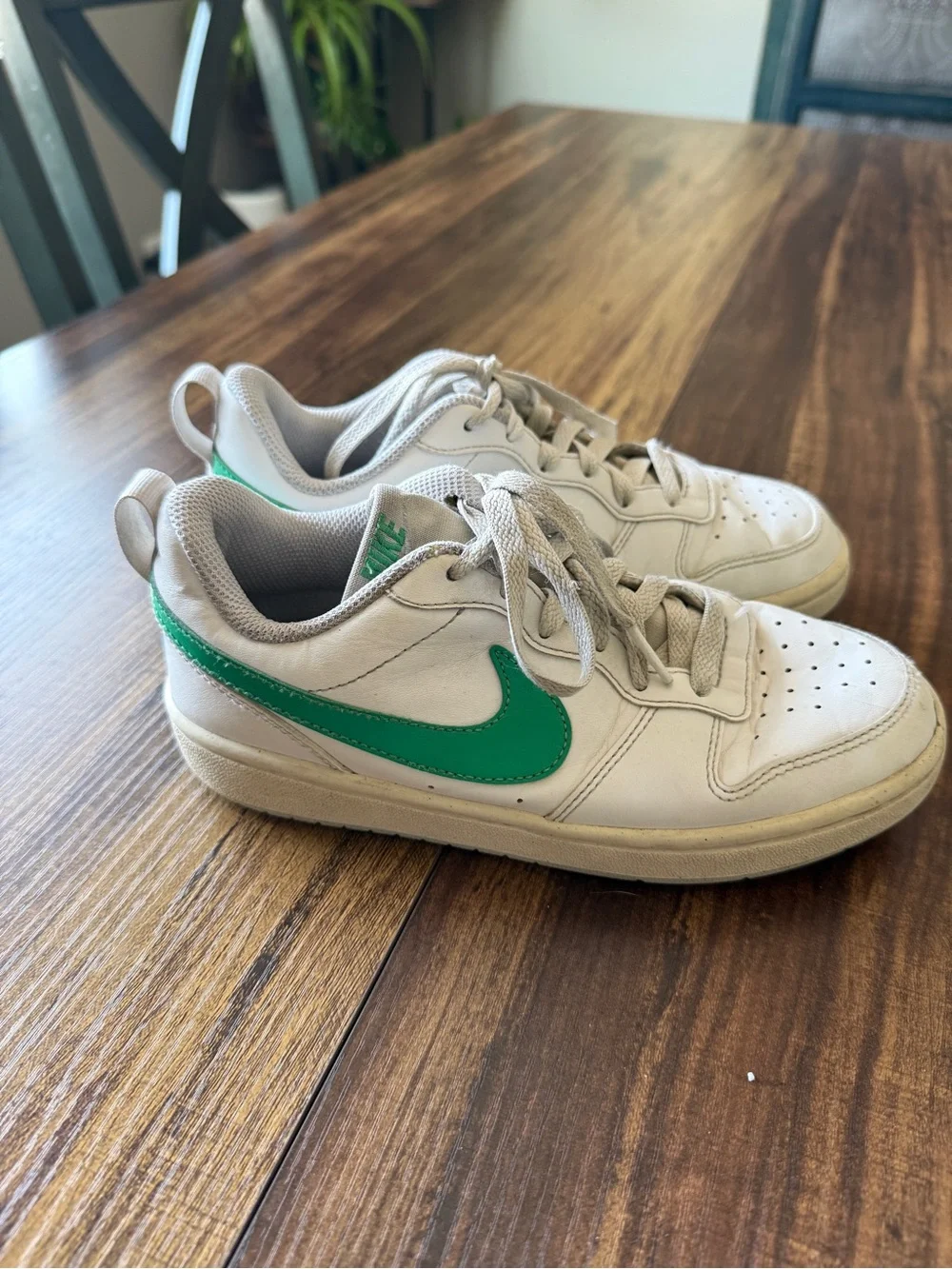 Nike White Low-Top Sneakers with Green Swoosh
